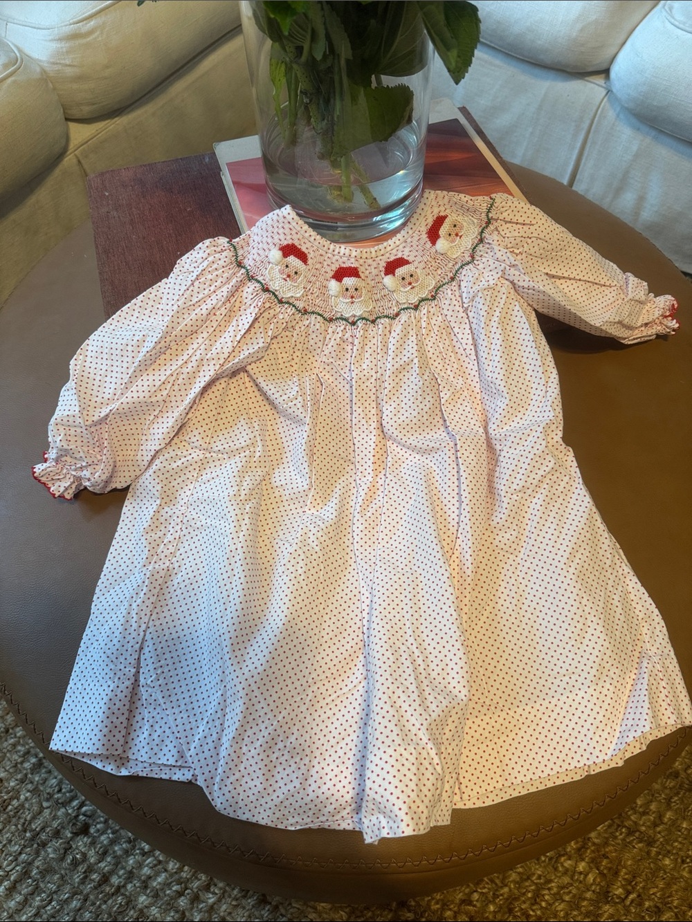 Girls' Pink Smocked Santa Dot Dress